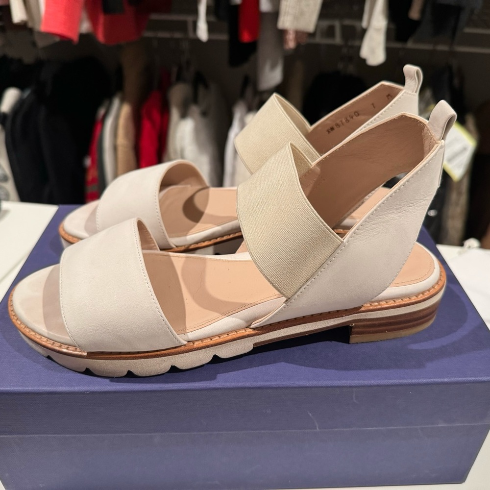 Stuart Weitzman Topical Sandals in Snow Nubuc (Size 7)